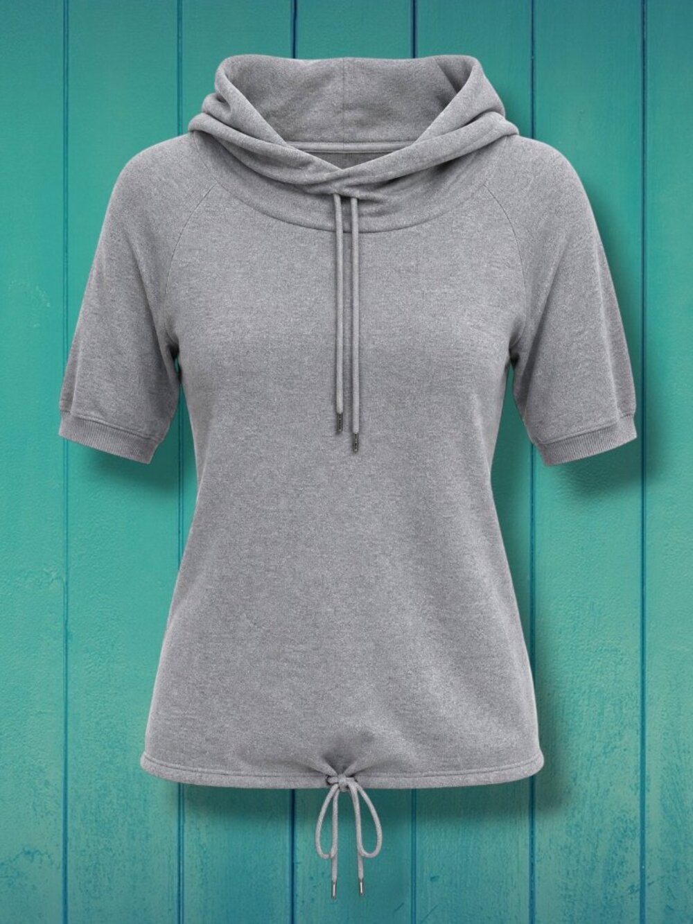 LOFT Lounge Drawstring Cowl Neck Knit Short Sleeve Top Grey S